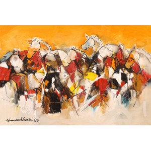 Mashkoor Raza, 24 x 36 Inch, Oil on Canvas, Horse Painting, AC-MR-441